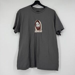 Jesus Christ Embroidered Graphic T-Shirt Gray Mens Large L Short Sleeve